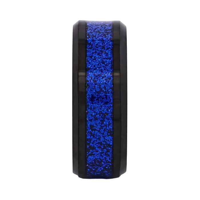 Cudworth Polished Black Ion Plated Tungsten Ring - Blue Ember