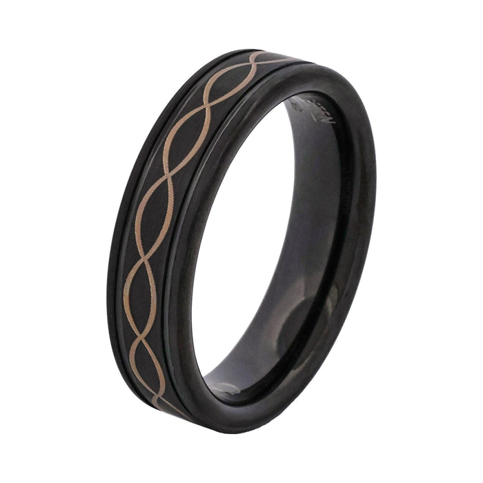 Cudworth Polished Black Ion Plated Tungsten Ring - Infinity Wave