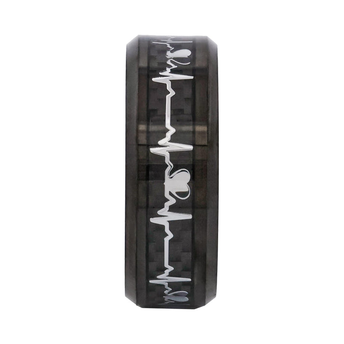 Cudworth Polished Black Ion Plated Tungsten Ring with Carbon Fibre Stripe - Pulse Line