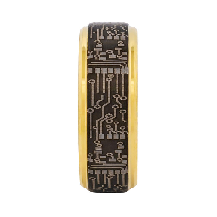 Cudworth Polished Gold Ion Plated Tungsten Ring - Circuit Gold