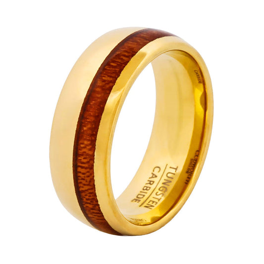 Cudworth Polished Gold Ion Plated Tungsten Ring - Timber Crest