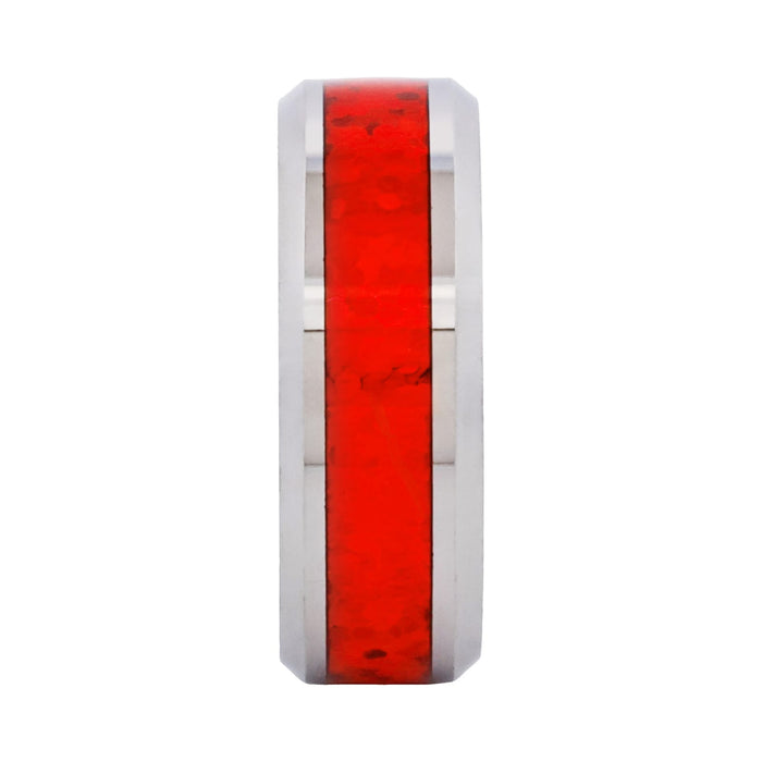 Cudworth Polished Rhodium Tungsten Ring - Crimson Opal