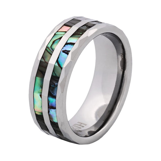Cudworth Polished Rhodium Tungsten Ring - Mosaic Tide