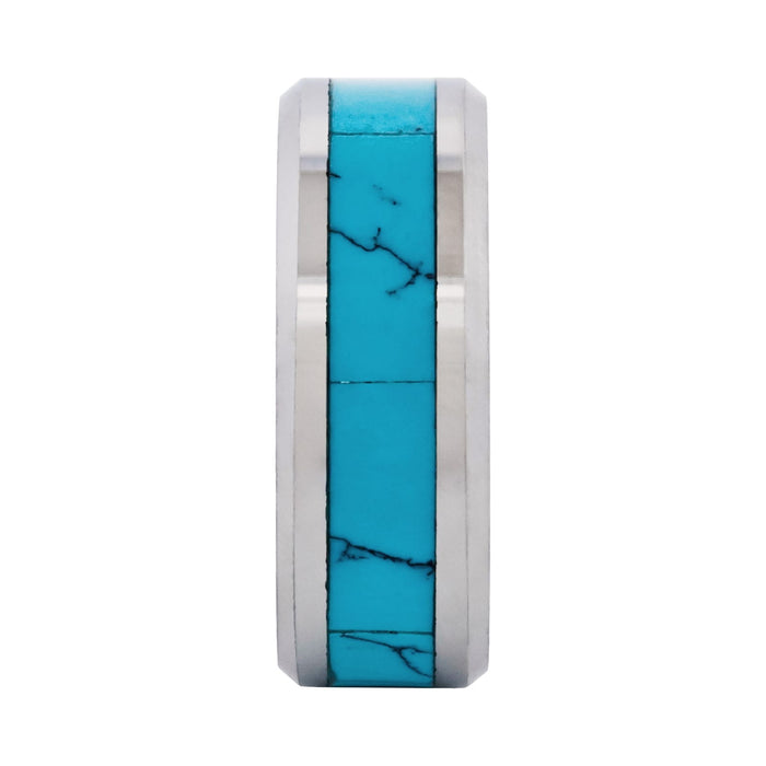 Cudworth Polished Rhodium Tungsten Ring - Turquoise Ridge