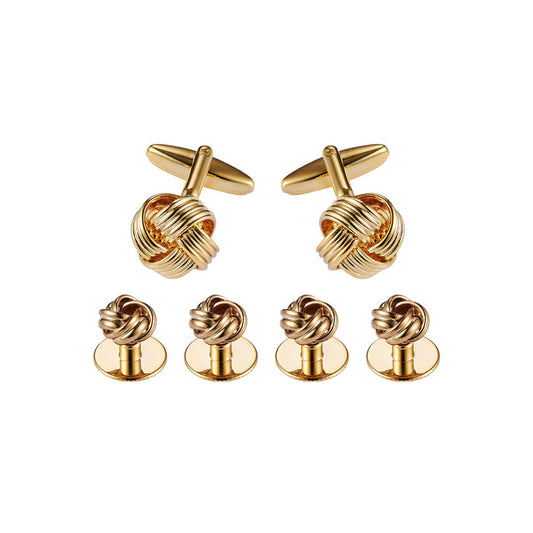 Cufflinks & Dress Studs: Knot Design, Gold Plated (240-11 + 405-11GS, set 6)