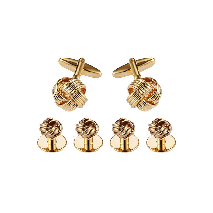 Cufflinks & Dress Studs: Knot Design, Gold Plated (240-11 + 405-11GS, set 6)