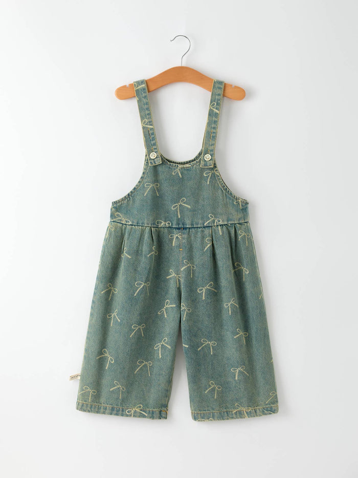 Cute Bow Pattern Denim Baby Girls Jumpsuit