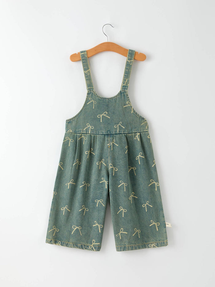 Cute Bow Pattern Denim Baby Girls Jumpsuit