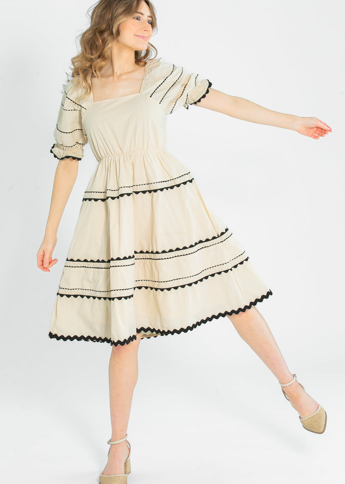 Damson Ric-Rac Ruffle Short Sleeve Midi Dress FF Dresses