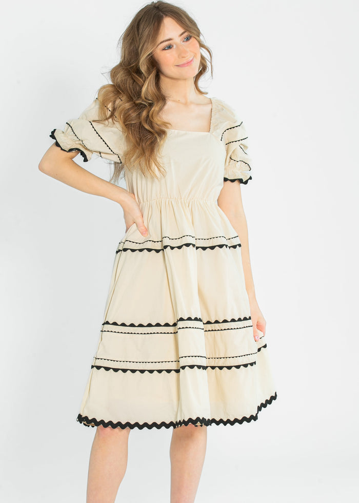 Damson Ric-Rac Ruffle Short Sleeve Midi Dress FF Dresses XS