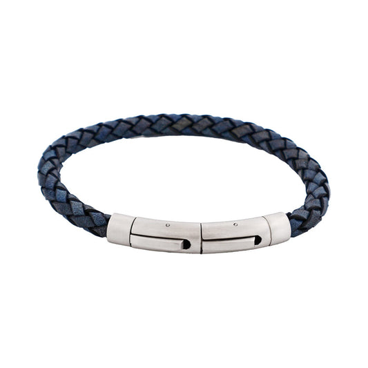 Dark Navy Italian Leather & Stainless Steel Bracelet