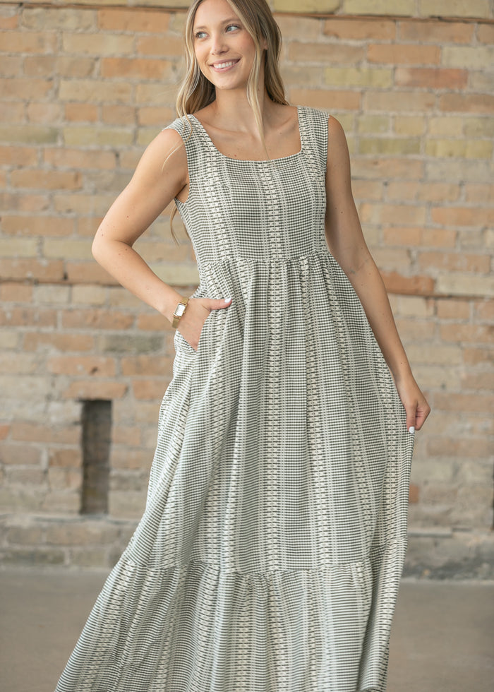 Delphine Olive Textured Maxi Dress FF Dresses