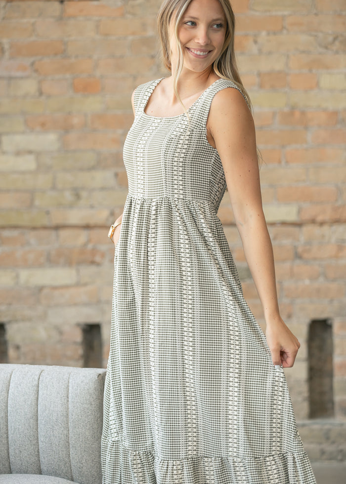 Delphine Olive Textured Maxi Dress FF Dresses