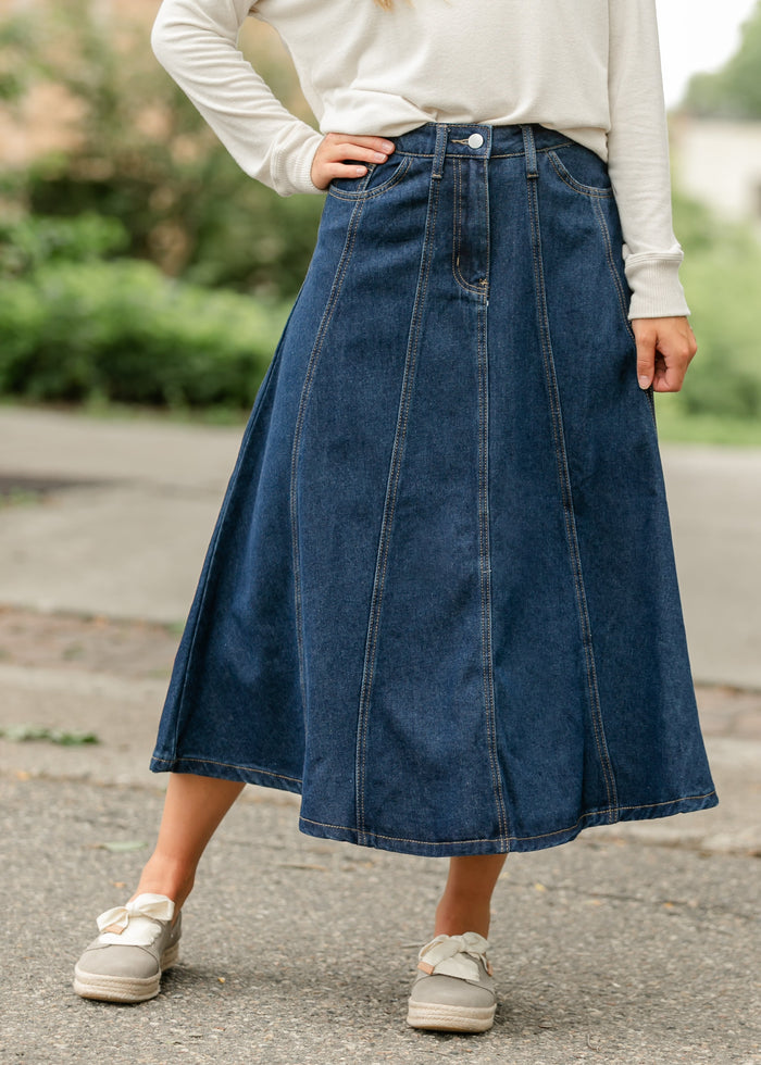 Denim A-line Maxi Skirt FF Skirts Dark Denim / S