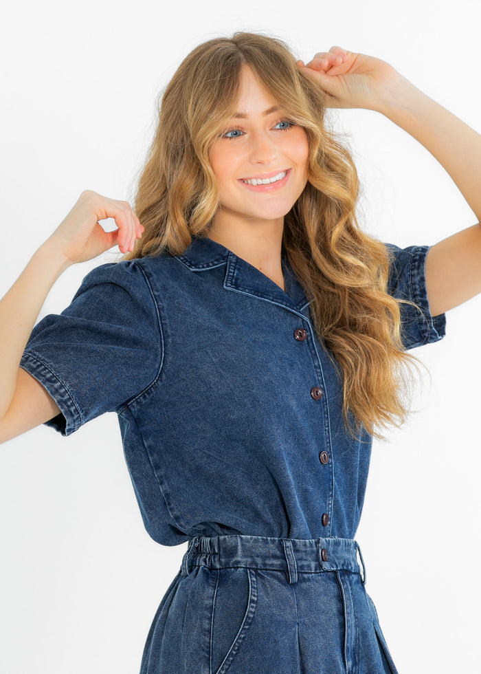 Denim Blue Button Up Top FF Tops