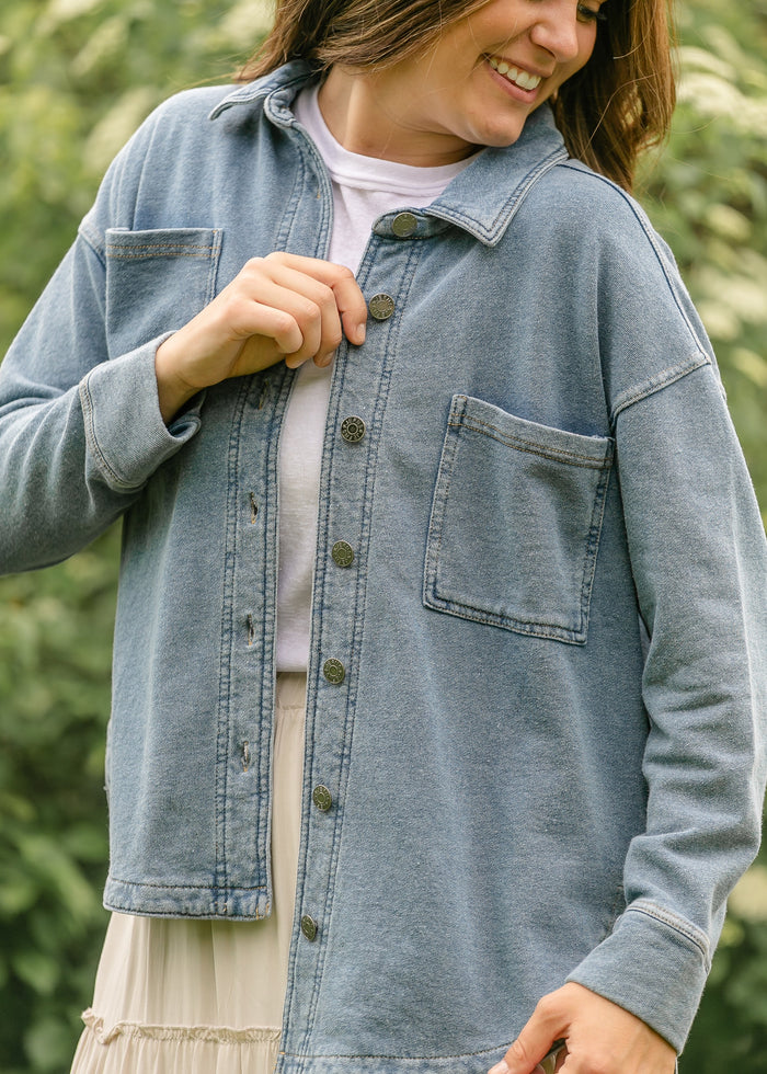 Denim Knit Shacket FF Layering Essentials Denim / S/M