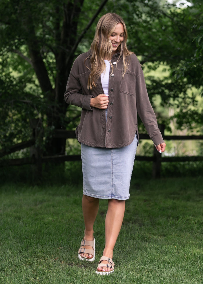 Denim Knit Shacket FF Layering Essentials