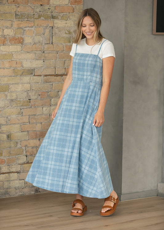 Denim Plaid Sleeveless Maxi Dress FF Dresses