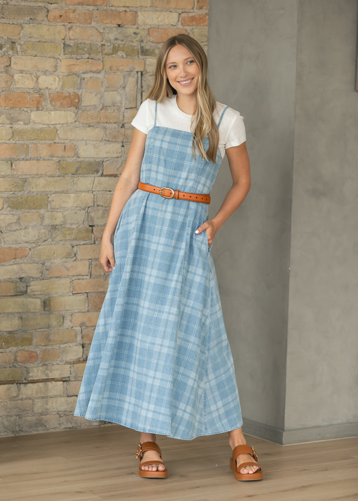 Denim Plaid Sleeveless Maxi Dress FF Dresses