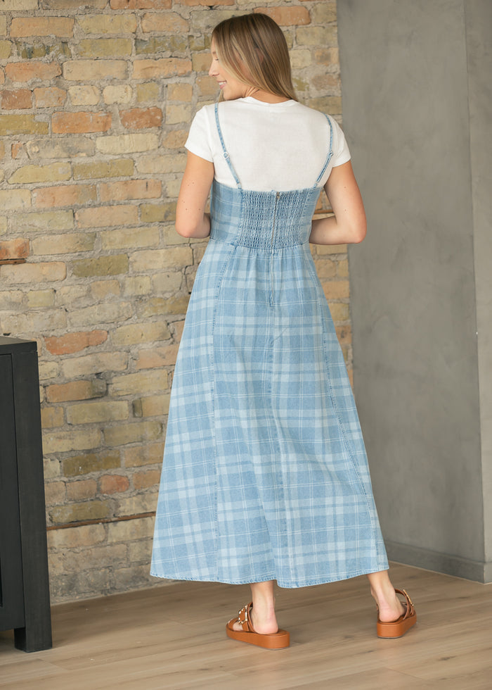 Denim Plaid Sleeveless Maxi Dress FF Dresses