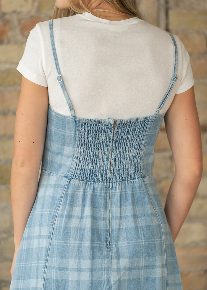 Denim Plaid Sleeveless Maxi Dress FF Dresses