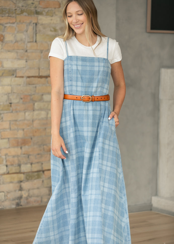 Denim Plaid Sleeveless Maxi Dress FF Dresses