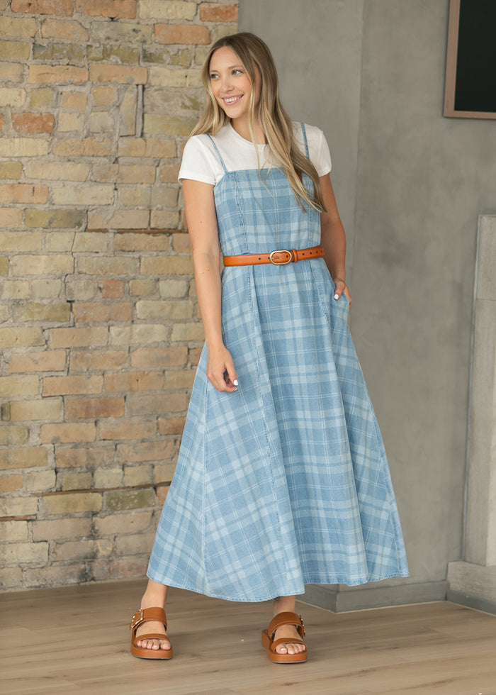 Denim Plaid Sleeveless Maxi Dress FF Dresses