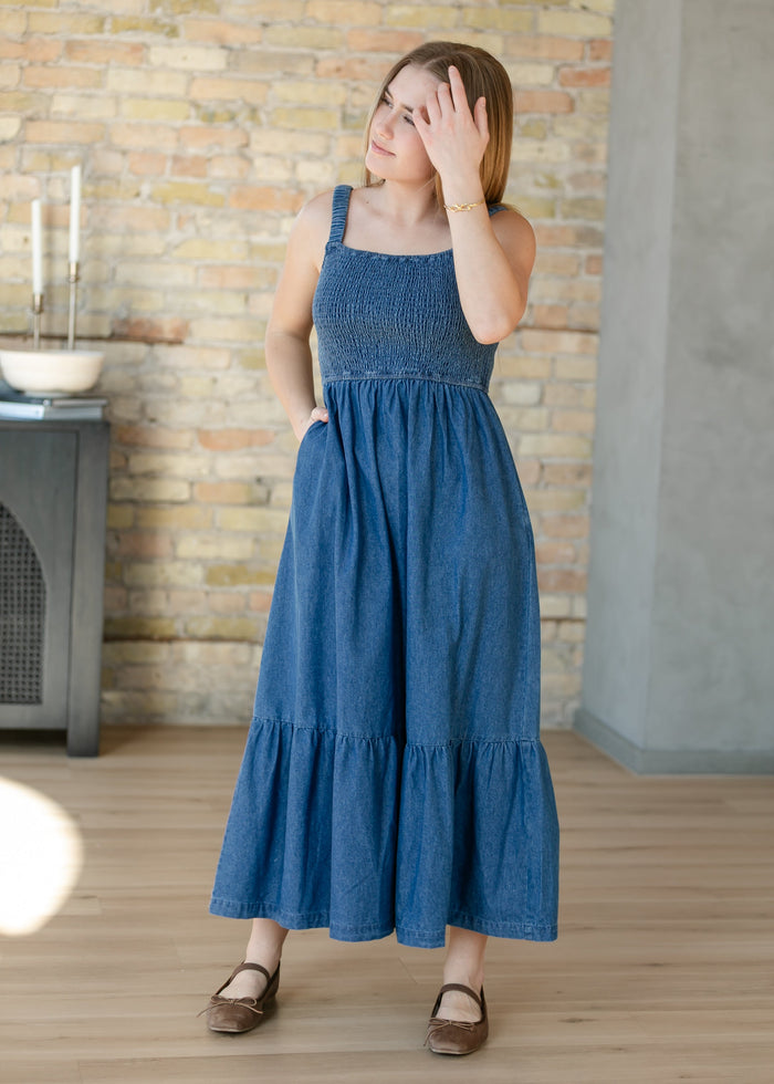 Denim Smocked Tank Maxi Dress FF Dresses