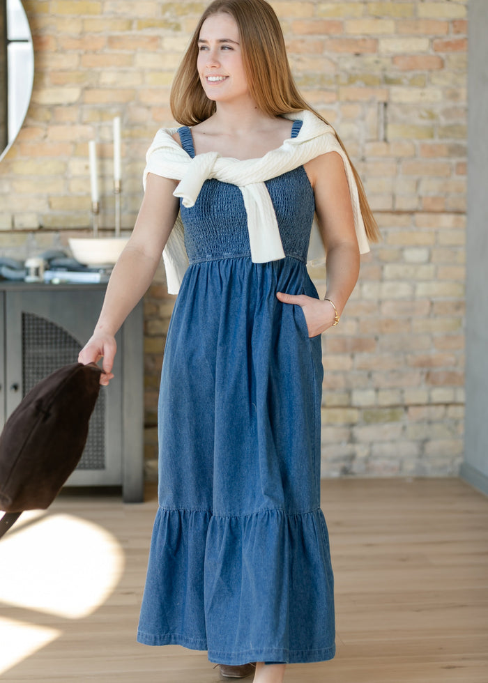 Denim Smocked Tank Maxi Dress FF Dresses