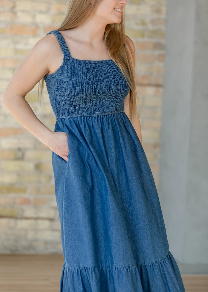 Denim Smocked Tank Maxi Dress FF Dresses