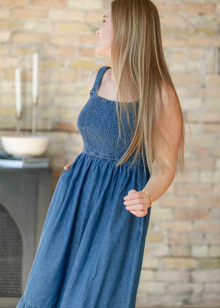Denim Smocked Tank Maxi Dress FF Dresses