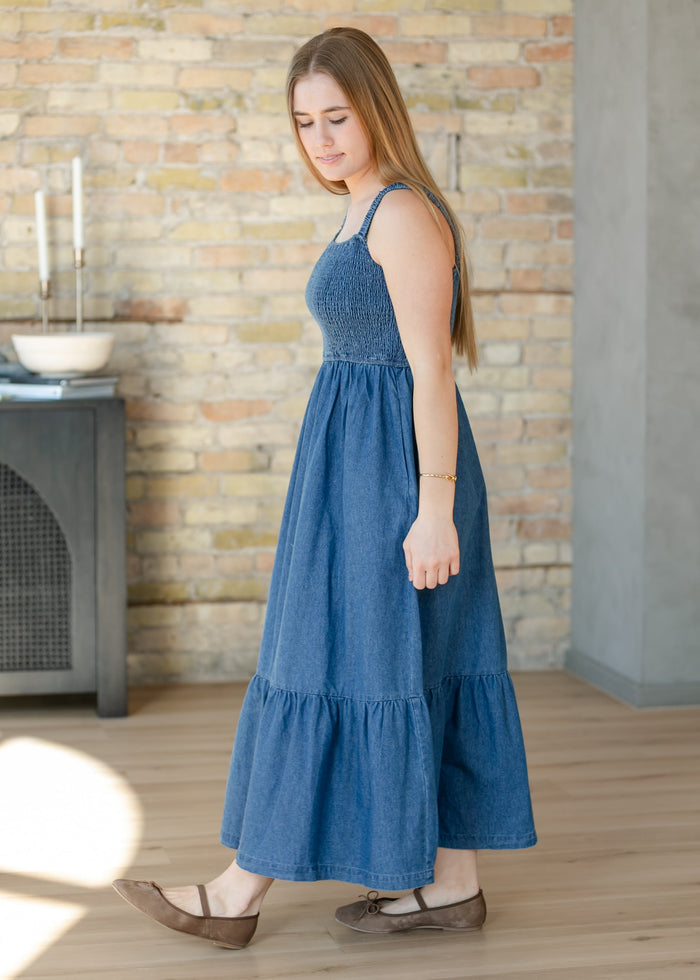 Denim Smocked Tank Maxi Dress FF Dresses