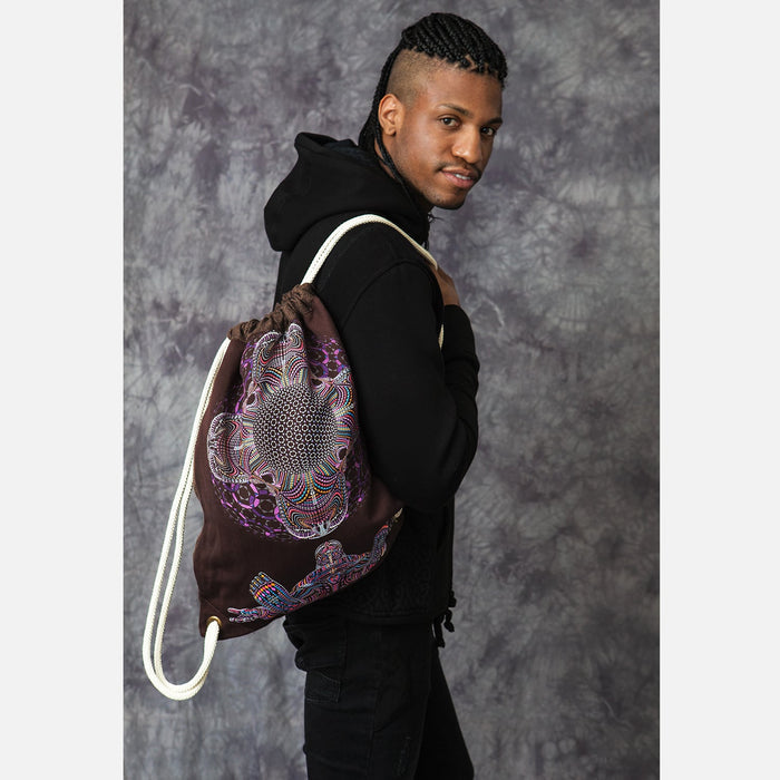 DMT HD Drawstring Bag — Psychedelic Mandala Art Psychedelic Art Print on Black T-Shirt by Symbolika