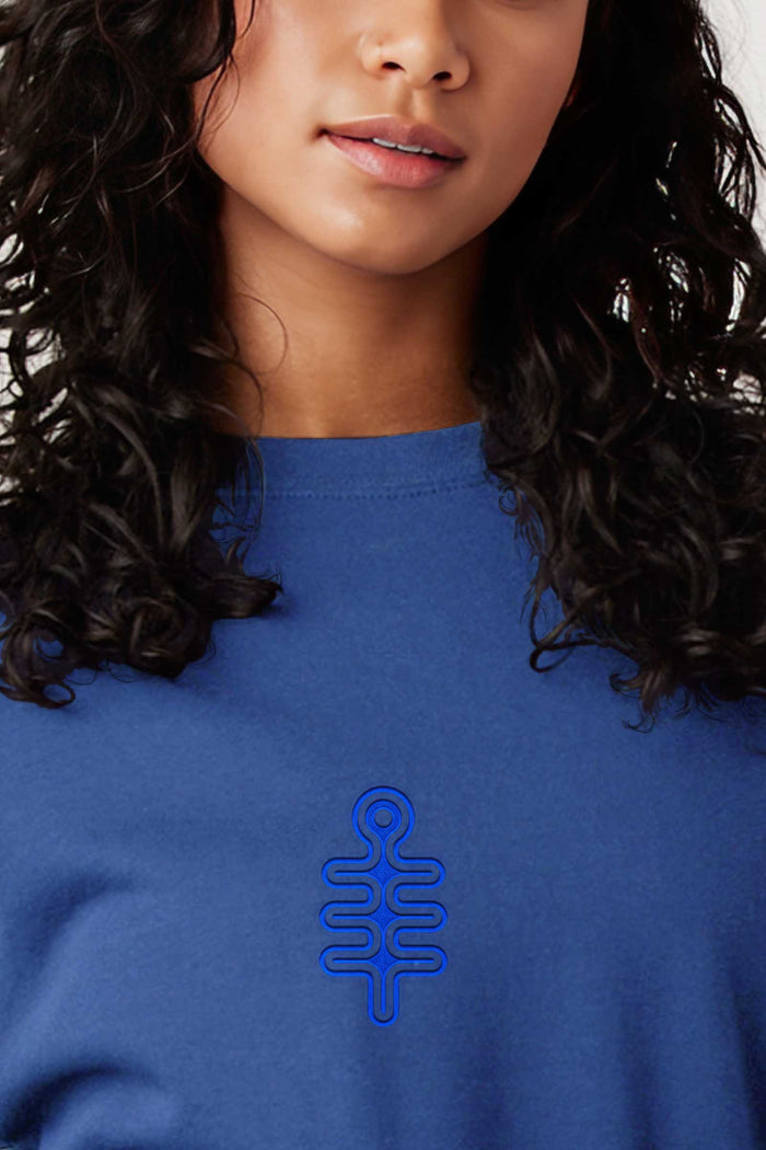 DMT Symbol - Monochrome Embroidery Woman Sweatshirt - Royal Blue - symbolika