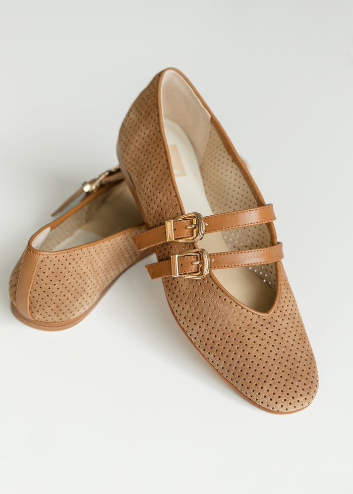 Dolce Vita® Baylee Ballet Flats Pecan Perforated Suede Shoes