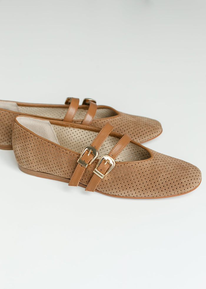 Dolce Vita® Baylee Ballet Flats Pecan Perforated Suede Shoes
