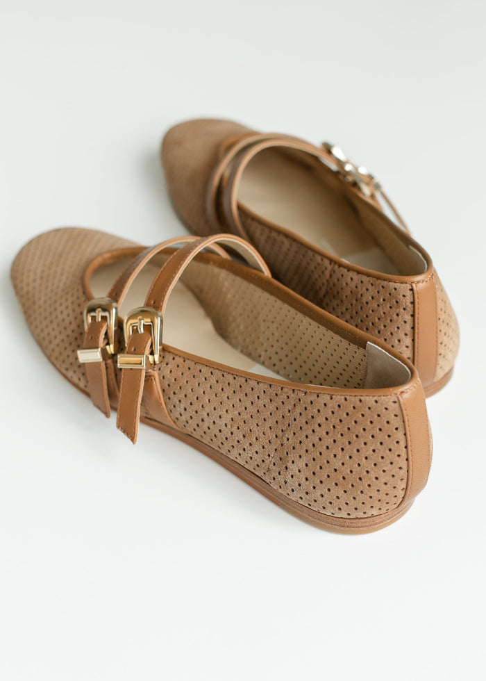 Dolce Vita® Baylee Ballet Flats Pecan Perforated Suede Shoes