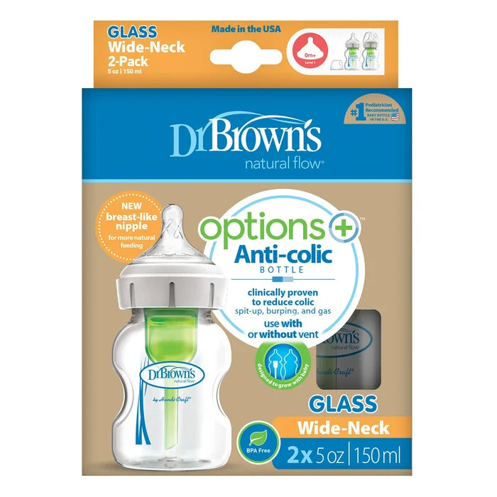 Dr. Brown's Options+ Wide Neck Anti - Colic Glass Bottle 150ml Pack of 2 - ebebek - Black Friday