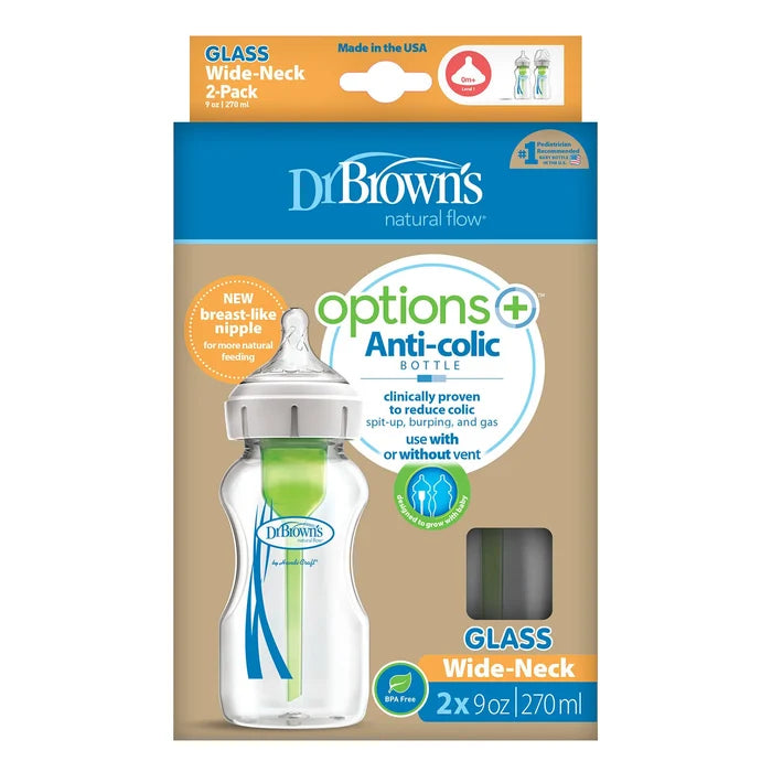 Dr. Brown's Options+ Wide Neck Anti - Colic Glass Bottle 270ml Pack of 2 - ebebek - Black Friday