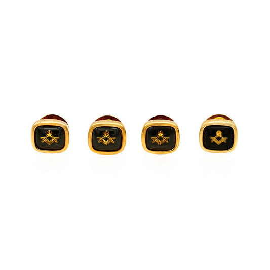 Dress Shirt Studs, Masonic Symbol, no G, Gold / Black (set 4)