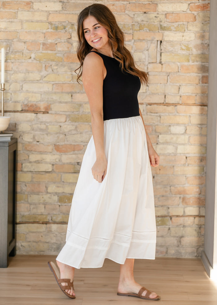Drop Waist Mixed Media Maxi Dress FF Dresses