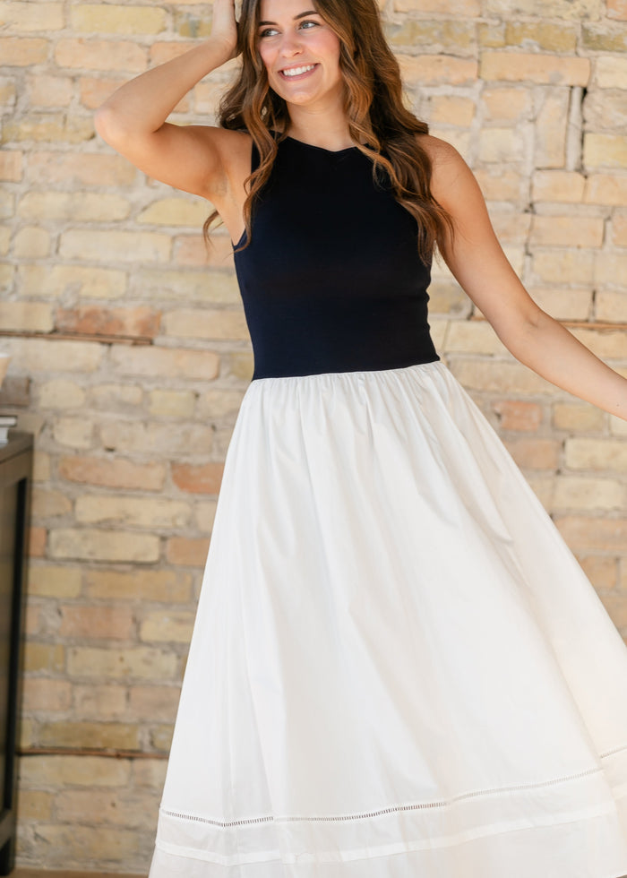 Drop Waist Mixed Media Maxi Dress FF Dresses