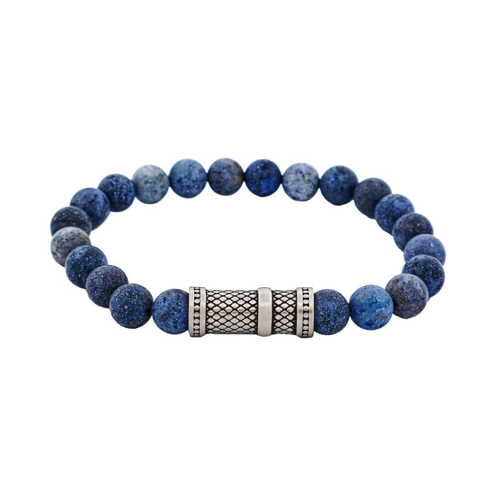 Dumortierite Stone Bracelet with Ion Plated Black Lattice Pattern Stainless Steel