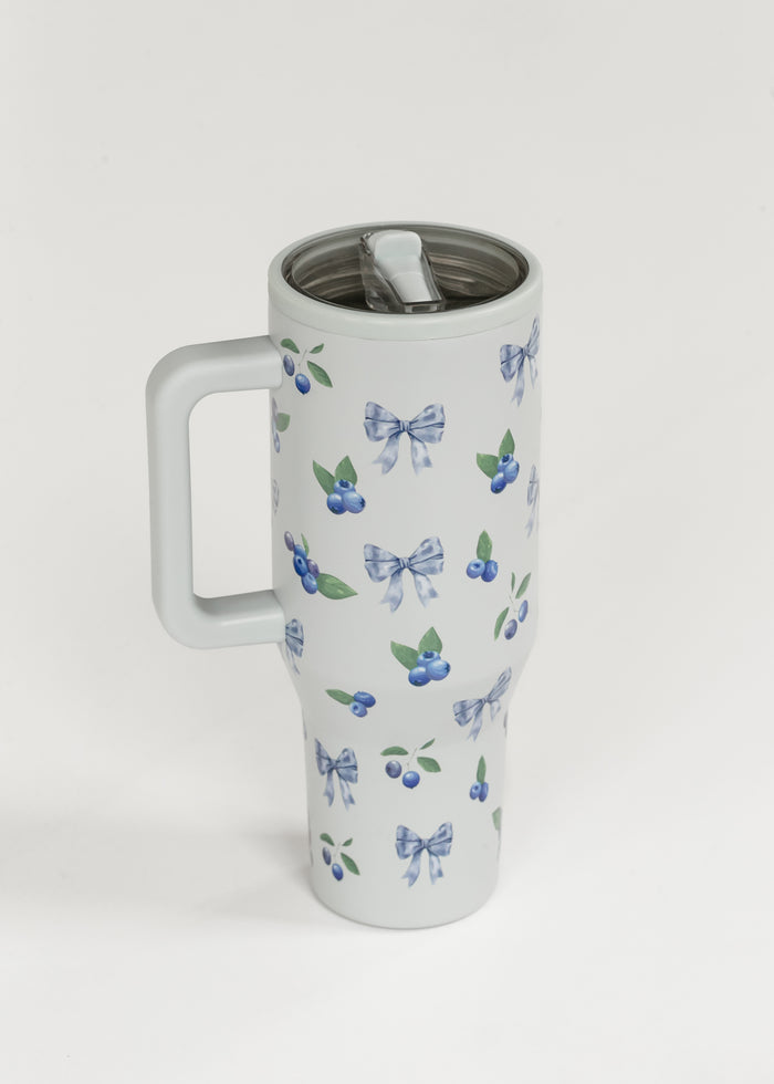 Dusty Blue Blueberry Bow Spill Free Tumbler Gifts