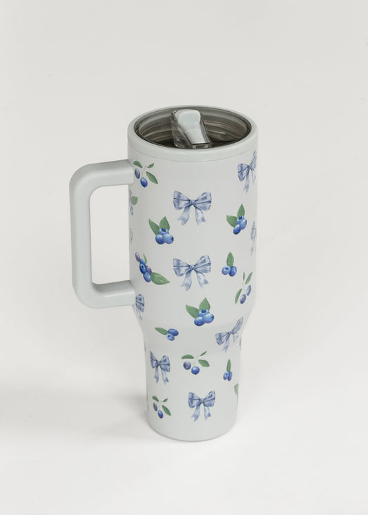 Dusty Blue Blueberry Bow Spill Free Tumbler Gifts
