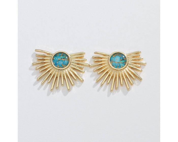 Earrings - Gold Starburst w/ Aqua