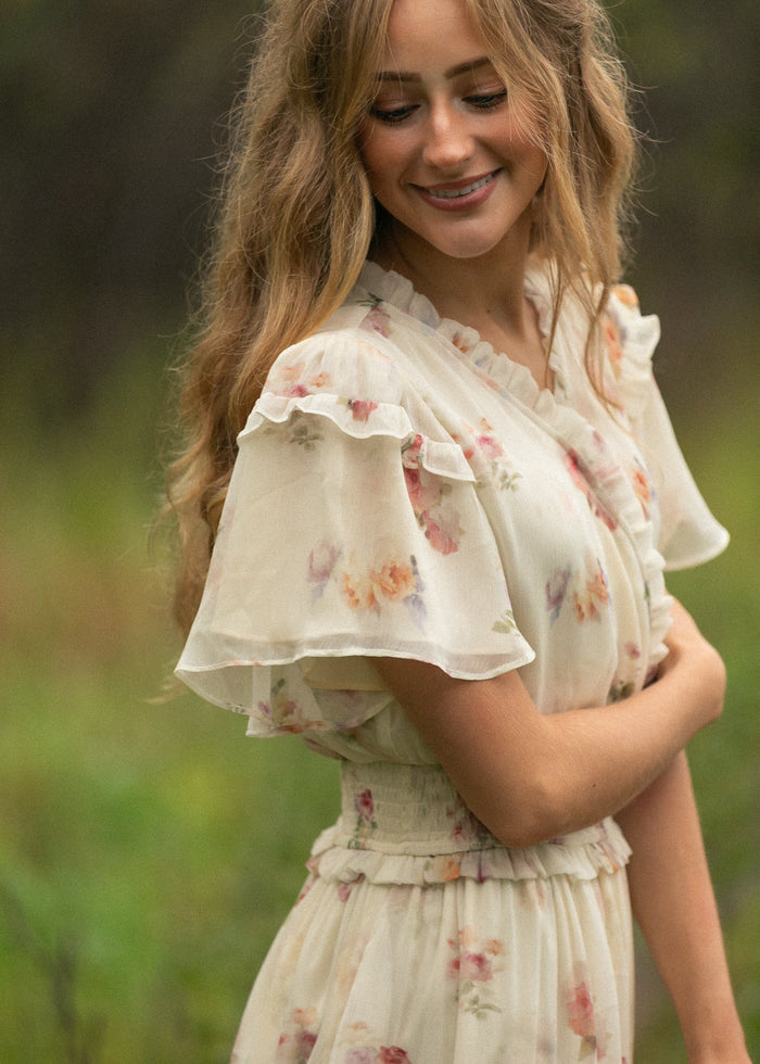 Eden Cream Floral Maxi Dress IC Dresses