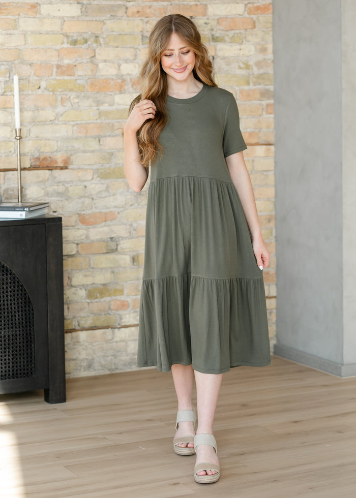 Edie Ribbed Tiered Midi Dress IC Dresses