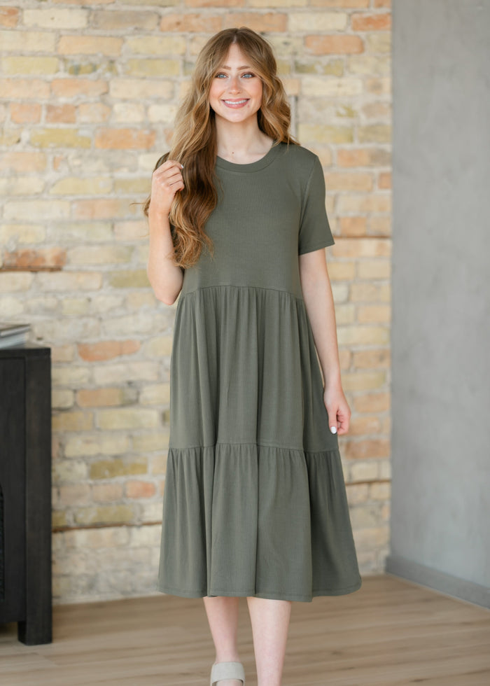 Edie Ribbed Tiered Midi Dress IC Dresses