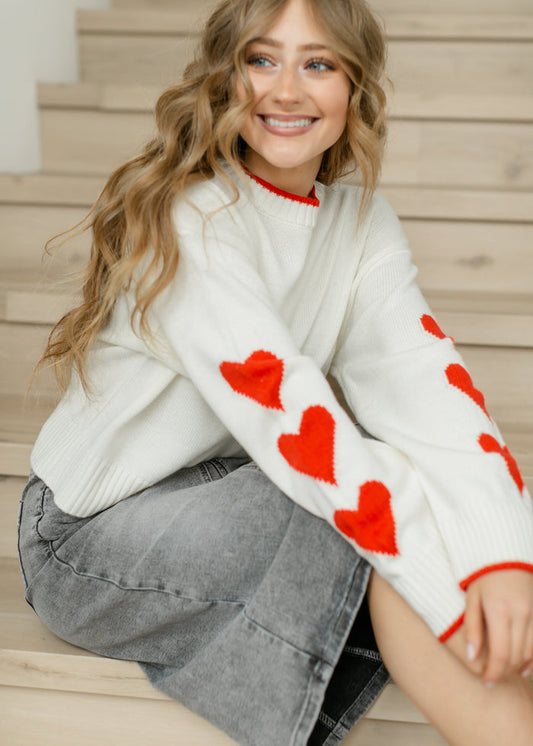 elan Crewneck Heart Sleeve Sweater FF Tops